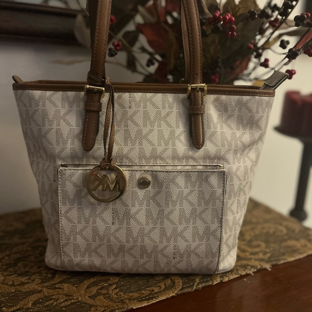 Michael Kors , triple compartment Beige and Brown Saffiano leatherSignature Tote